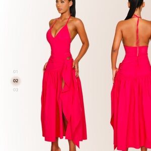 Elegant Hot Pink Halter Neck Dress